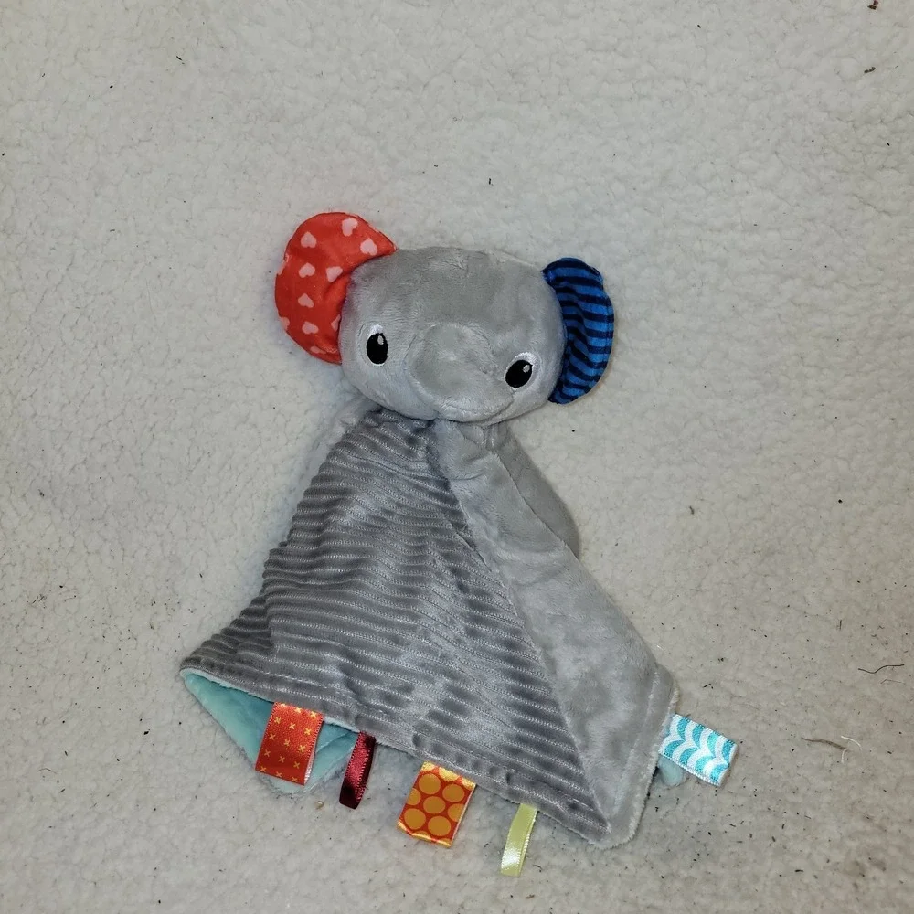 BRIGHT STARTS Taggies Gray Elephant Lovey Security Blanket Leaves Tactile Tags‎